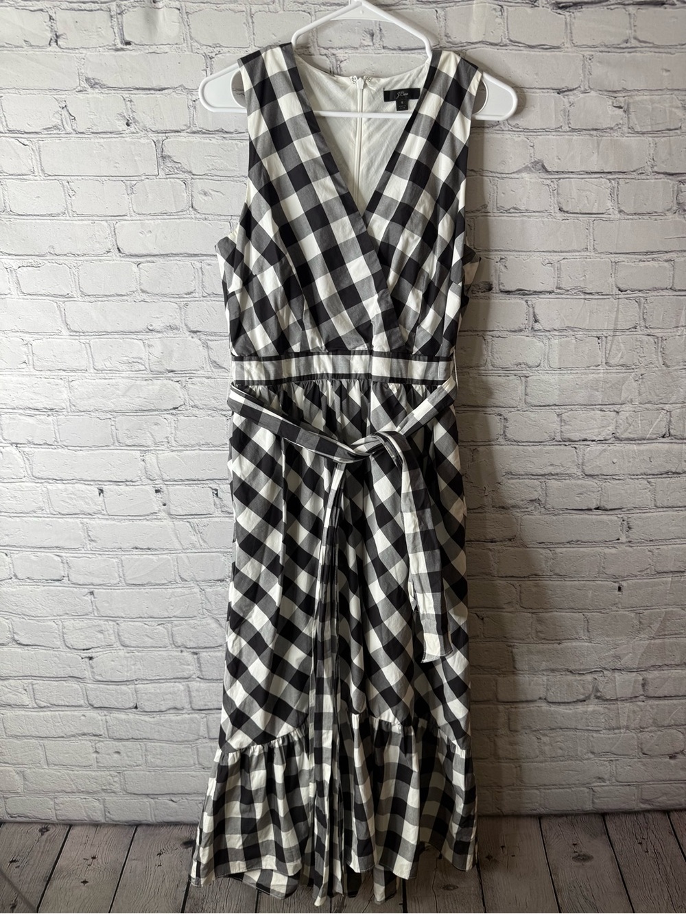 J crew Sleeveless Black & White Gingham Wrap Maxi Dress with Waist Tie size 8